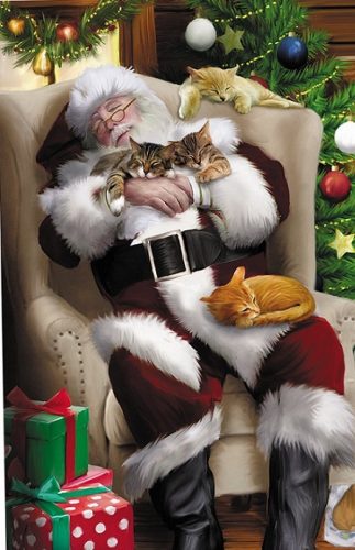Catnap Santa Christmas Card