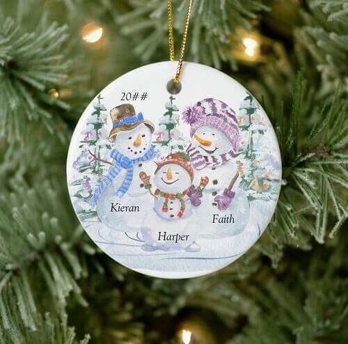Snowman Family Personalized Ceramic Ornament