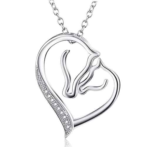 Sterling Silver Mother and Child Horse Head Pendant Necklace