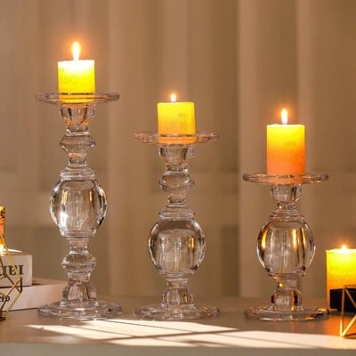 3 Piece Glass Tabletop Candlesticks Set