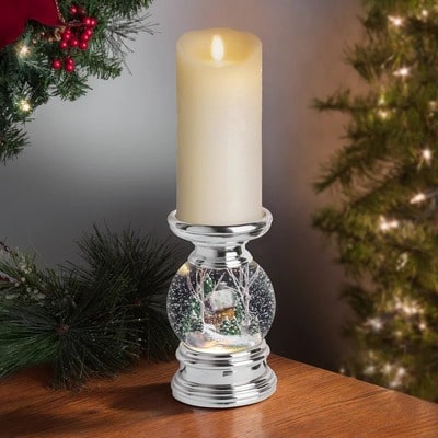 7.5 Tabletop Candlestick with Winter Cabin Scene