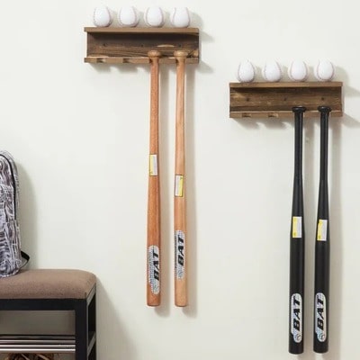 Baseball Bat And Ball Wall Mounted Sports Rack