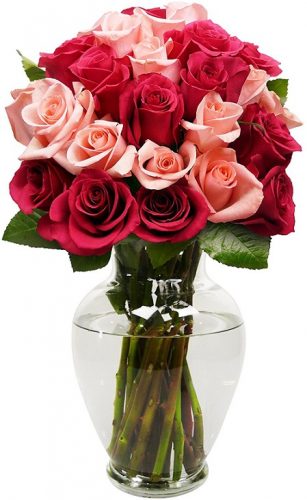 Bouquet of 2 Dozen Blushing Beauty Roses With Vase | Gifts Ideas for Grandma, Gift Ideas for Grandma