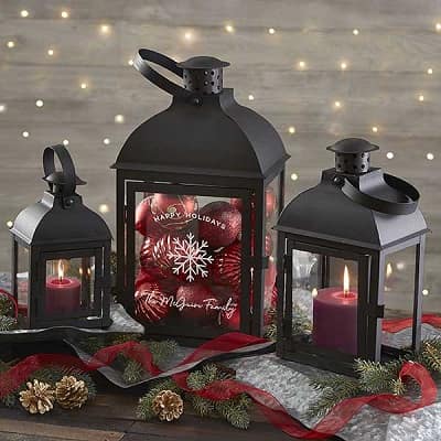 Christmas Plaid Personalized Lantern - Glass Christmas Candle Holders