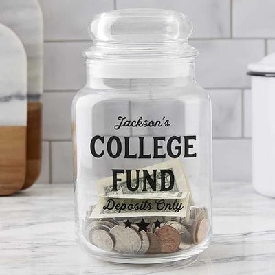 College Fund Personalized Glass Money Jar