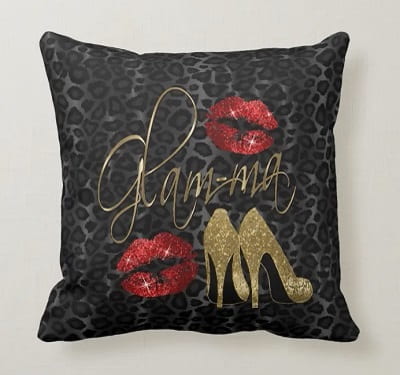 Glam-ma Red Glitter Lips Throw Pillow