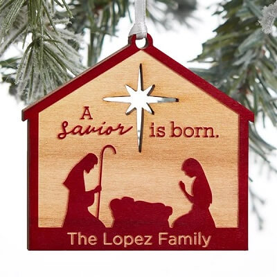 Nativity Scene Personalized Wood Ornament
