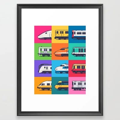 World Trains Grid Pattern Framed Art Print