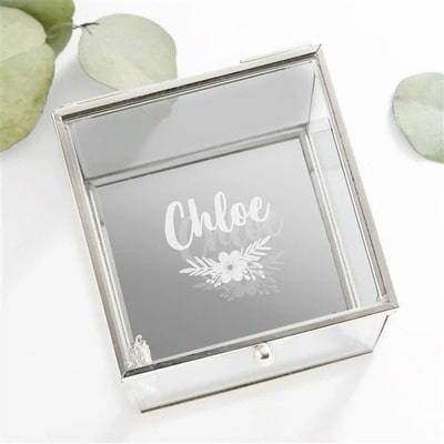 Floral Personalized Glass Jewelry Box