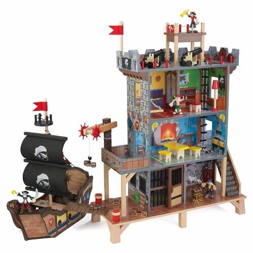 KidKraft Pirate's Cove Wooden Ship Play Set with Lights and Sounds - Gifts for 5 Year Old Boys
