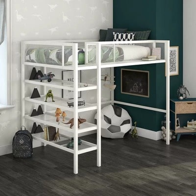 Metal Twin Loft Bed with Bookcase