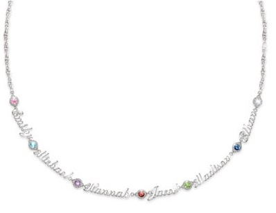 Sterling Silver Birthstone Necklace Engraved with Family Names