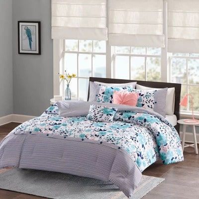 Fountaine Floral and Striped Reversible Comforter Set