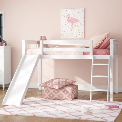 Twin Solid Wood Loft Bed with Slide