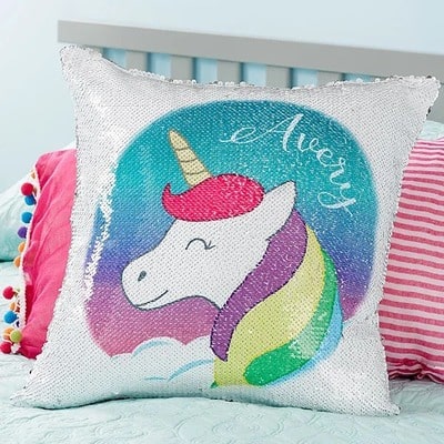 Unicorn Sequin Personalized Throw Pillow