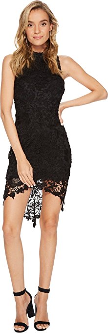 ASTR Black Lace Sheath Dress with lace hemline and halter neck