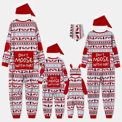 DON'T MOOSE WITH ME Family Matching Christmas Pajamas Onesies + Hat