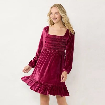 LC Lauren Conrad Smocked Velvet Mini Dress 