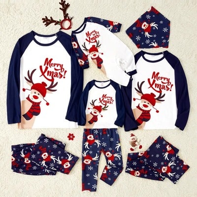 Merry Xmas and Reindeer Print Family Matching Pajamas Set