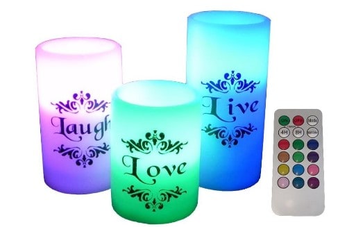 Romantic Led Candles With Live, Love, Laugh Decal
