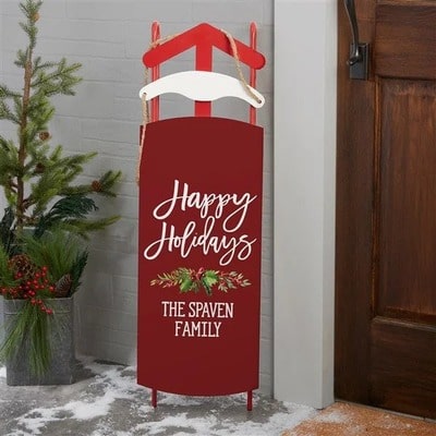 Christmas Greetings Personalized Wooden Sled Decor