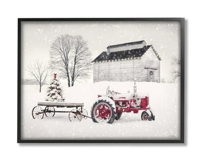 Christmas Tractor Niveous Countryside Wall Plaque