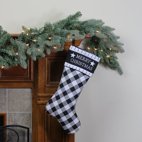 Rustic Black and White Plaid Stocking With Reindeer