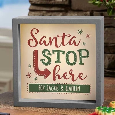 Santa Stop Here! Personalized LED Grey Light Shadow Box