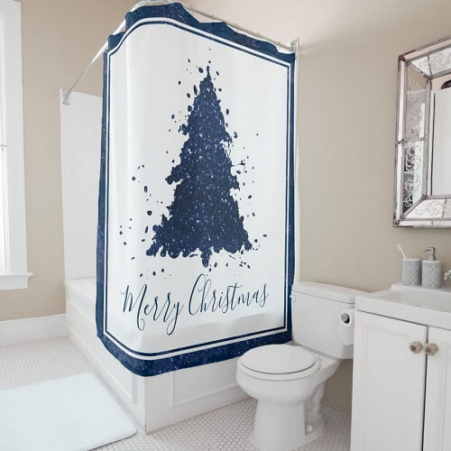 Dark Blue Merry Christmas Shower Curtain