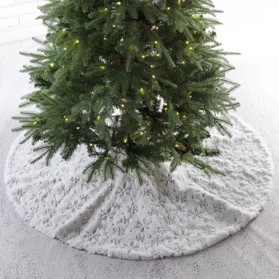 Glitter Snowflake Design Faux Fur Tree Skirt
