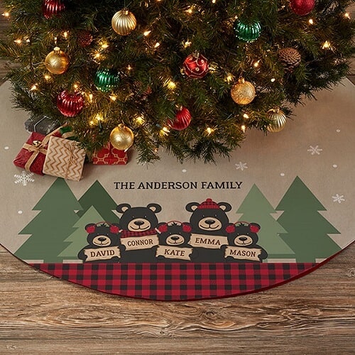 Holiday Bear Family Personalized Christmas Tree Skirt
