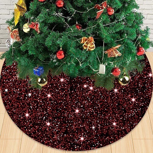 Red and Black Sequin Christmas Tree Skirt