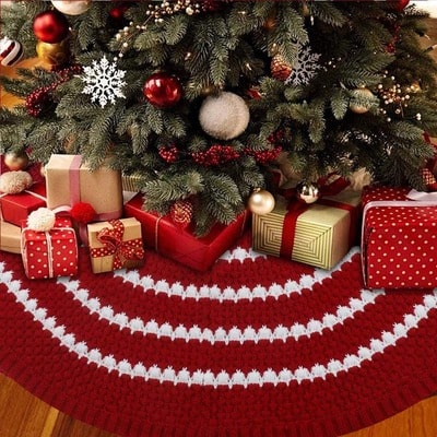 Red and White Knitted Tree Skirt