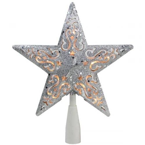 Silver Star Christmas Tree Topper with Lights
