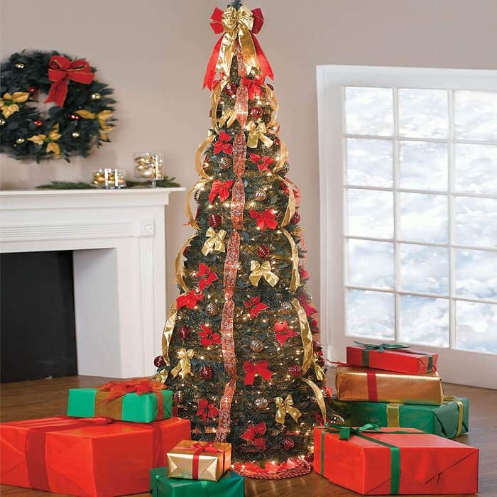 7.5ft Deluxe Pop-Up Christmas Tree in Red and Gold