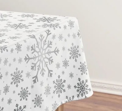 Silver Christmas Snowflakes on Winter White Tablecloth
