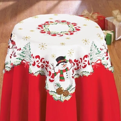 Snowman Design Embroidery Tablecloth