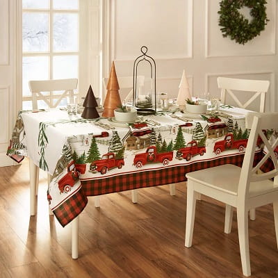 Vintage Red Truck Christmas Tablecloth