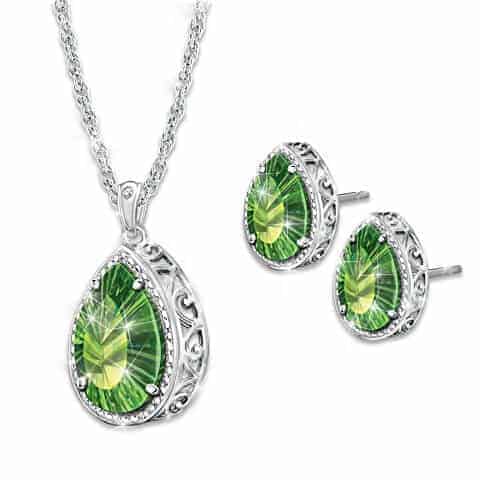 Helenite And Diamond Necklace And Earrings Set
