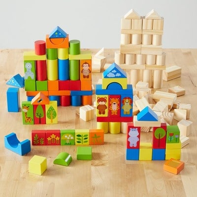 Wooden Animal Blocks with Shape Sorting Lid