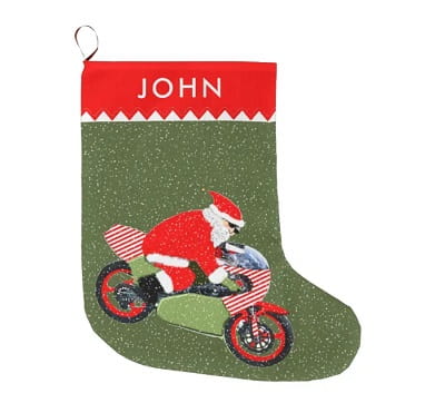 Personalized Motorcycle Santa Large Christmas Stocking