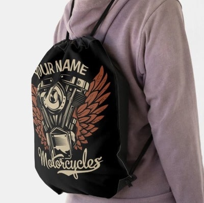 Personalized Motorcycle Wings Drawstring Bag