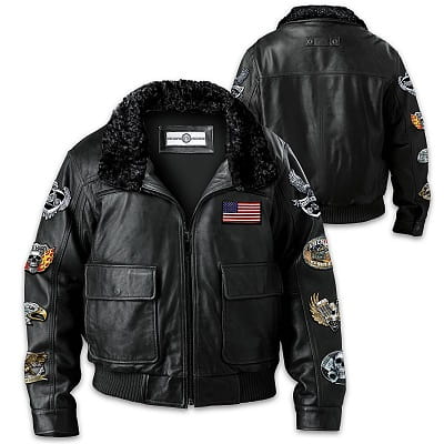 Ride Hard Live Free Leather Bomber Jacket With Patches