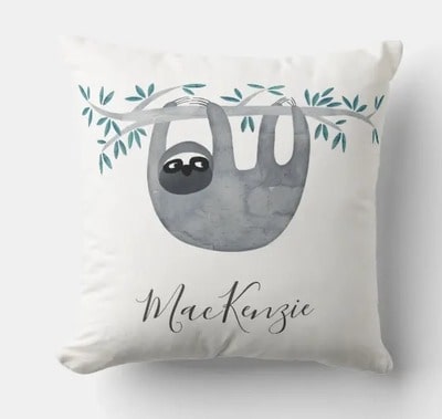 Cute Sloth Personalized Throw Pillow