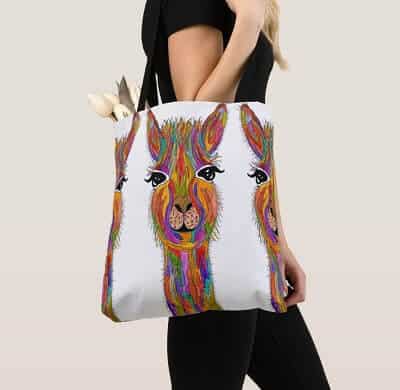 Cute and Colorful Llama Tote Bag