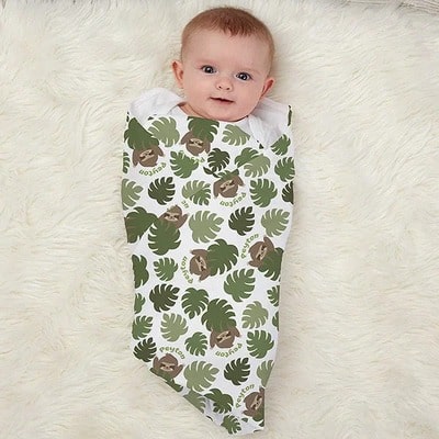 Jolly Jungle Sloth Personalized Baby Receiving Blanket