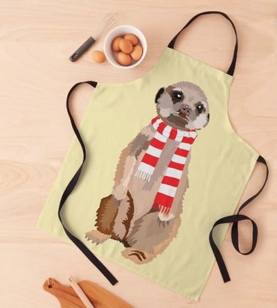 Meerkat in Red and White Football Scarf Apron
