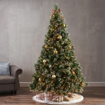 7.5' Frosted Green Pine And Spruce Christmas Tree with 1000 Lights - Best Fake Christmas Trees