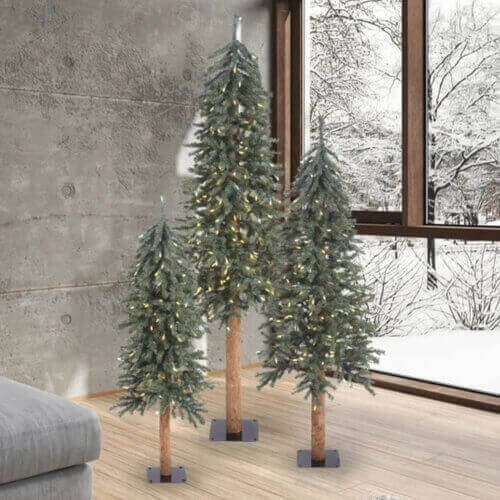 Set of 3 Slim Alpine Trees With Lights