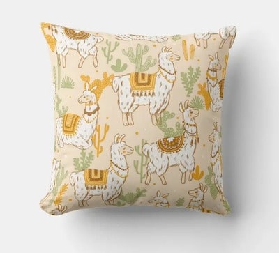 Alpacas and Cactus Pattern Throw Pillow